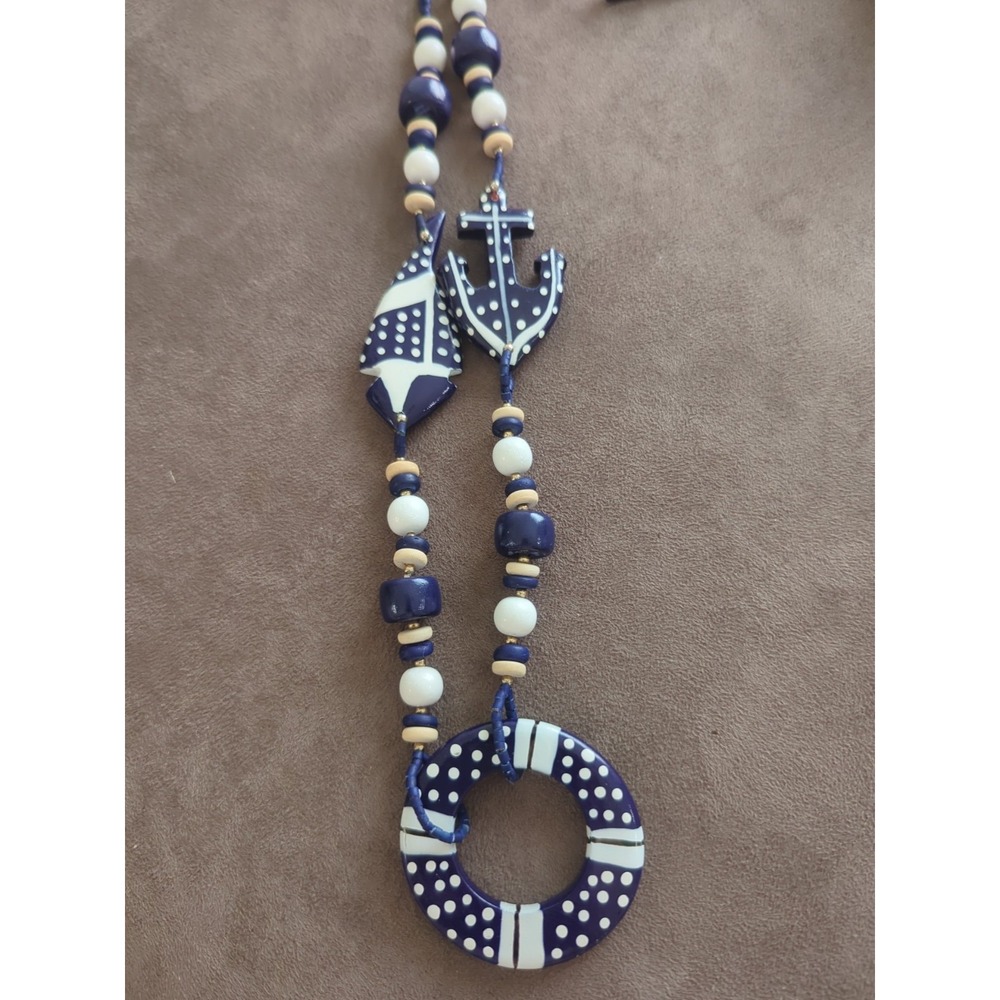 Made In Philippines Black‎ White Nautical Beaded Anchor Necklace